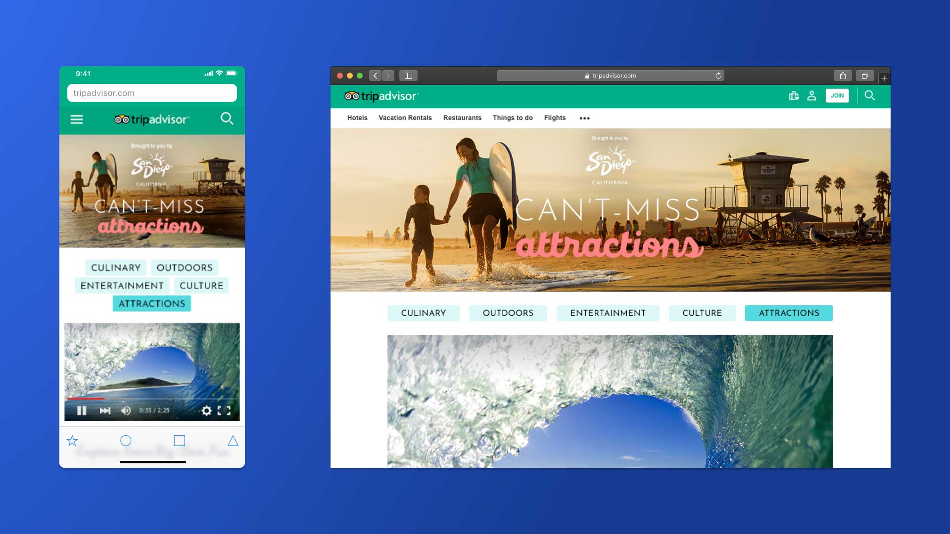 San Diego Tourism Campaign – Tripadvisor – Mobile & Desktop Experience