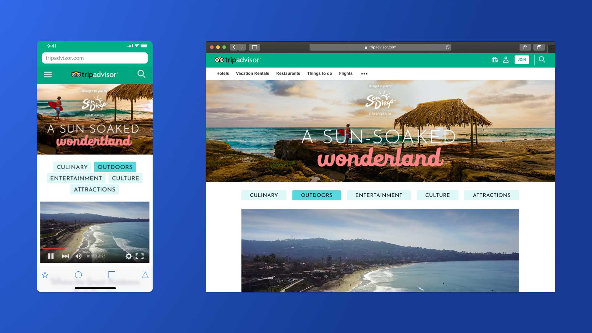 San Diego Tourism Campaign – Tripadvisor – Mobile & Desktop Experience